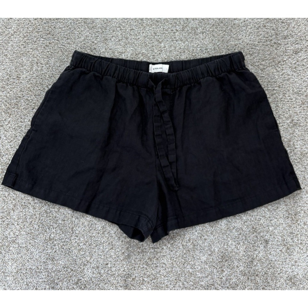 Everlane The Drawstring Boxer Short in European Flax Linen Women's Size L Black